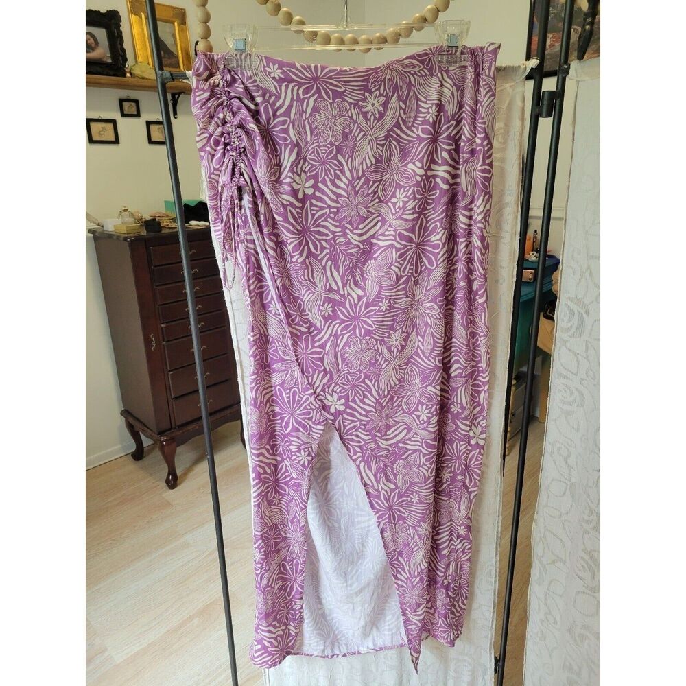 NEW free people sz 10 purple floral high waist slit skirt mulberry floral maxi